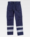 Pantalón de trabajo reforzado y resistente de visibilidad realzada con bandas reflectantes de alta visibilidad multibolsillos personalizable para empresas en uniforma de color azul