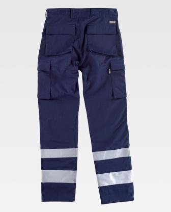 Pantalón de trabajo reforzado y resistente de visibilidad realzada con bandas reflectantes de alta visibilidad multibolsillos personalizable para empresas en uniforma de color azul marino