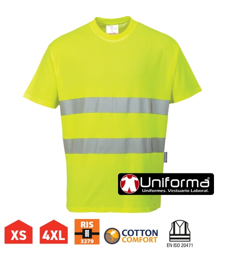 Camiseta reflectante de Alta Visibilidad con Algodón de color amarilla  PS172