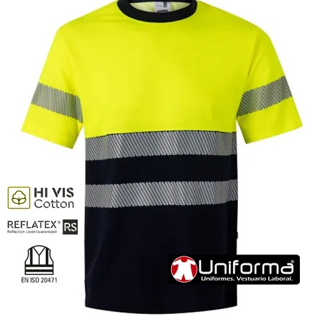 Camiseta Reflectante Alta visibilidad con Algodón Bicolor y Cinta Segmentada - V305509